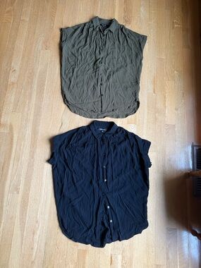 Madewell Short-Sleeve Button Shirt - Olive and Black x2
